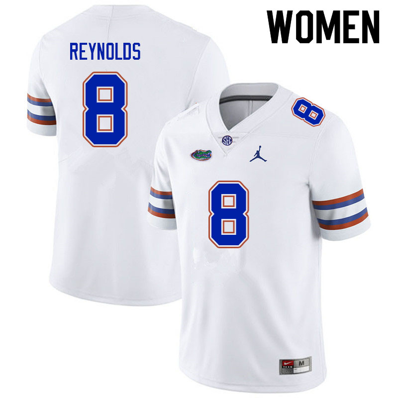 Women #8 Daejon Reynolds Florida Gators College Football Jerseys Sale-White - Click Image to Close